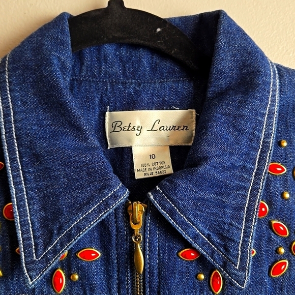 Denim Short Sleeve Top with Embroidered Accents - Picture 7 of 13